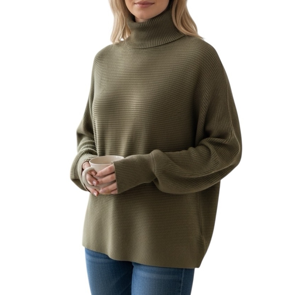 Pink Rose Women’s Sweater Turtleneck Olive Green Ribbed Knit Size XS